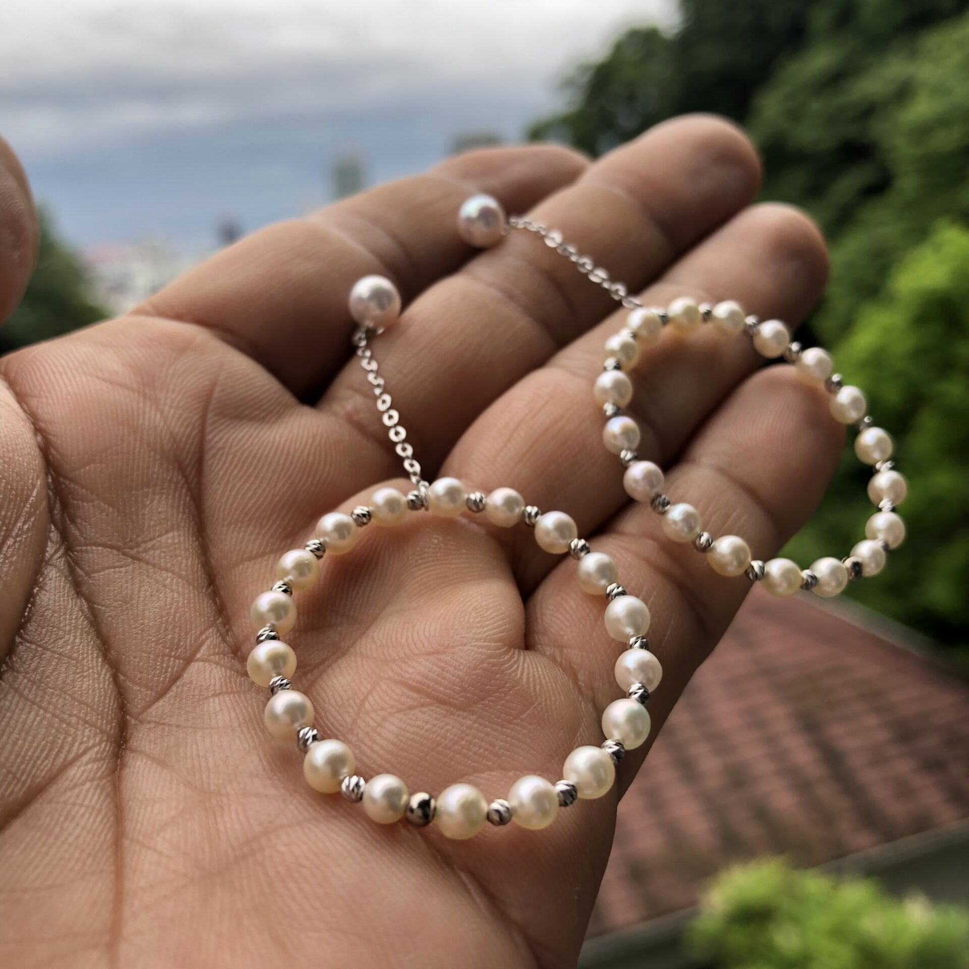 Small Akoya Pearl Hoop Earrings with White Gold Accents