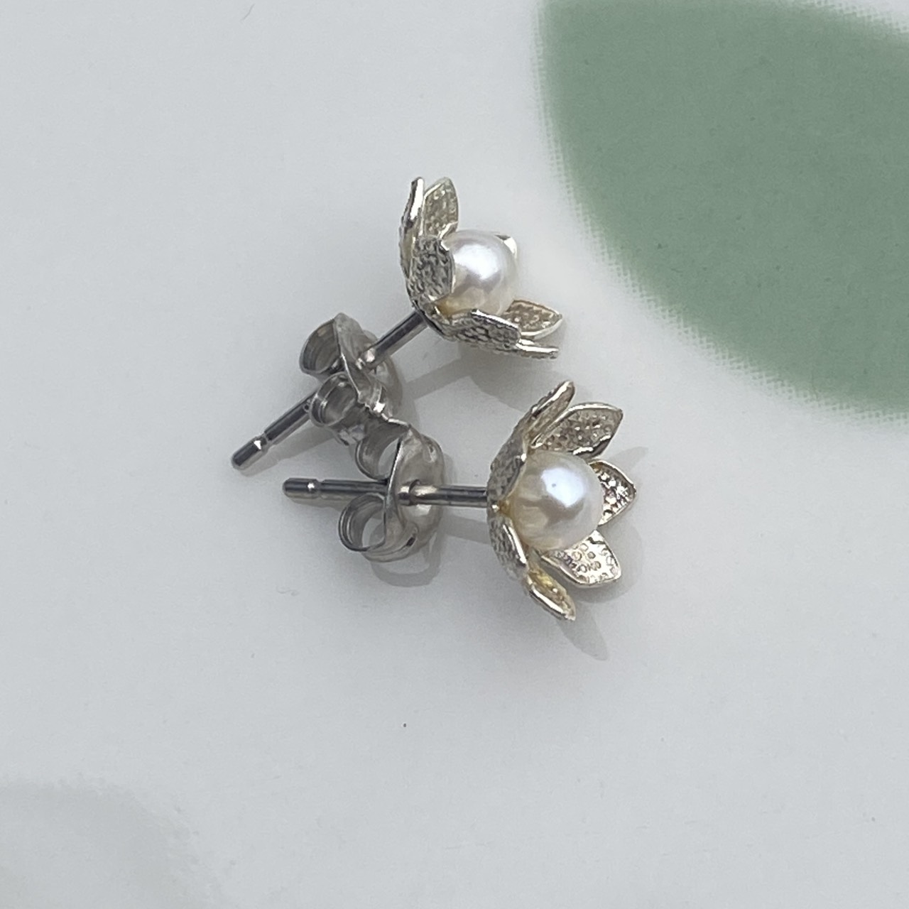 Silver Petals earrings detail