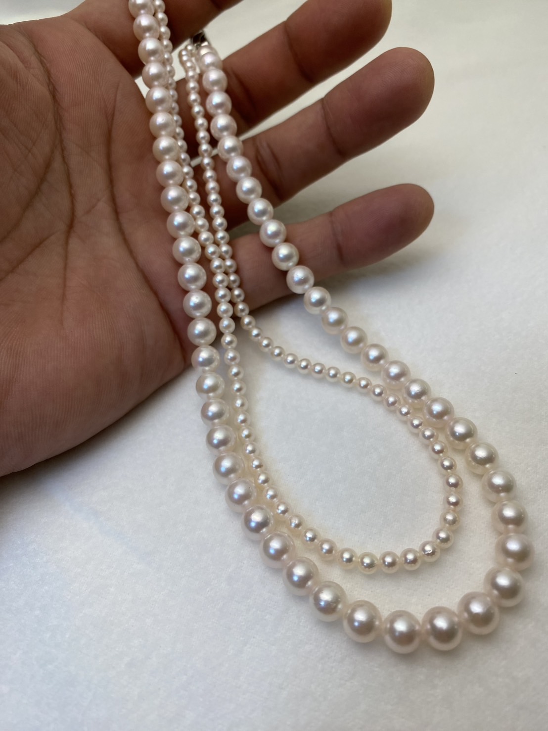 White Round Akoya Pearl Double Strand Necklace