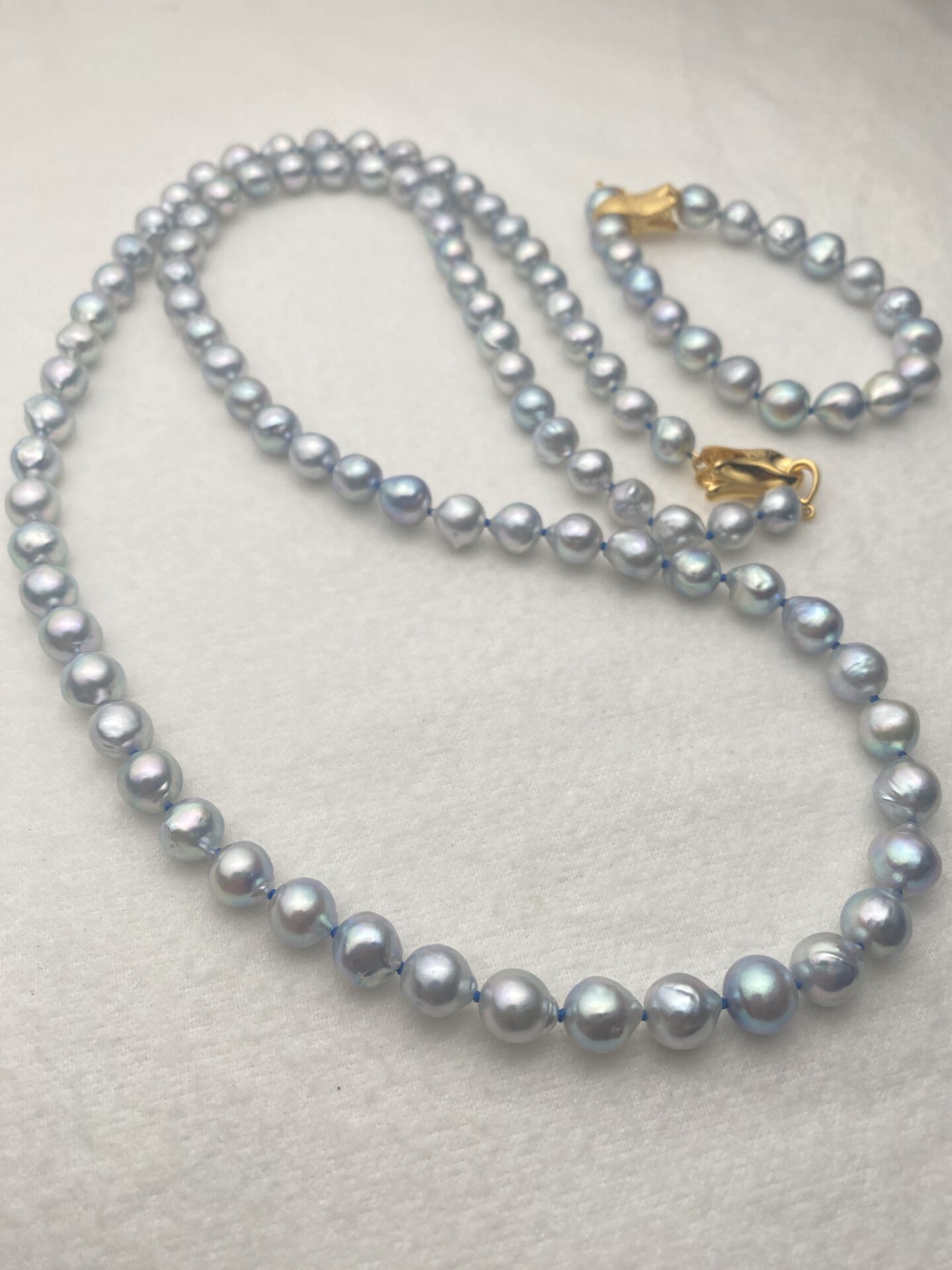 Blue Continuum – Akoya Blue Baroque Pearl Necklace and Bracelet Set(Reserved)