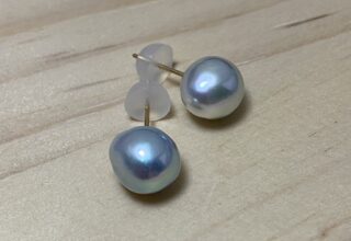Natural blue Akoya pearl earrings with green and blue overtones