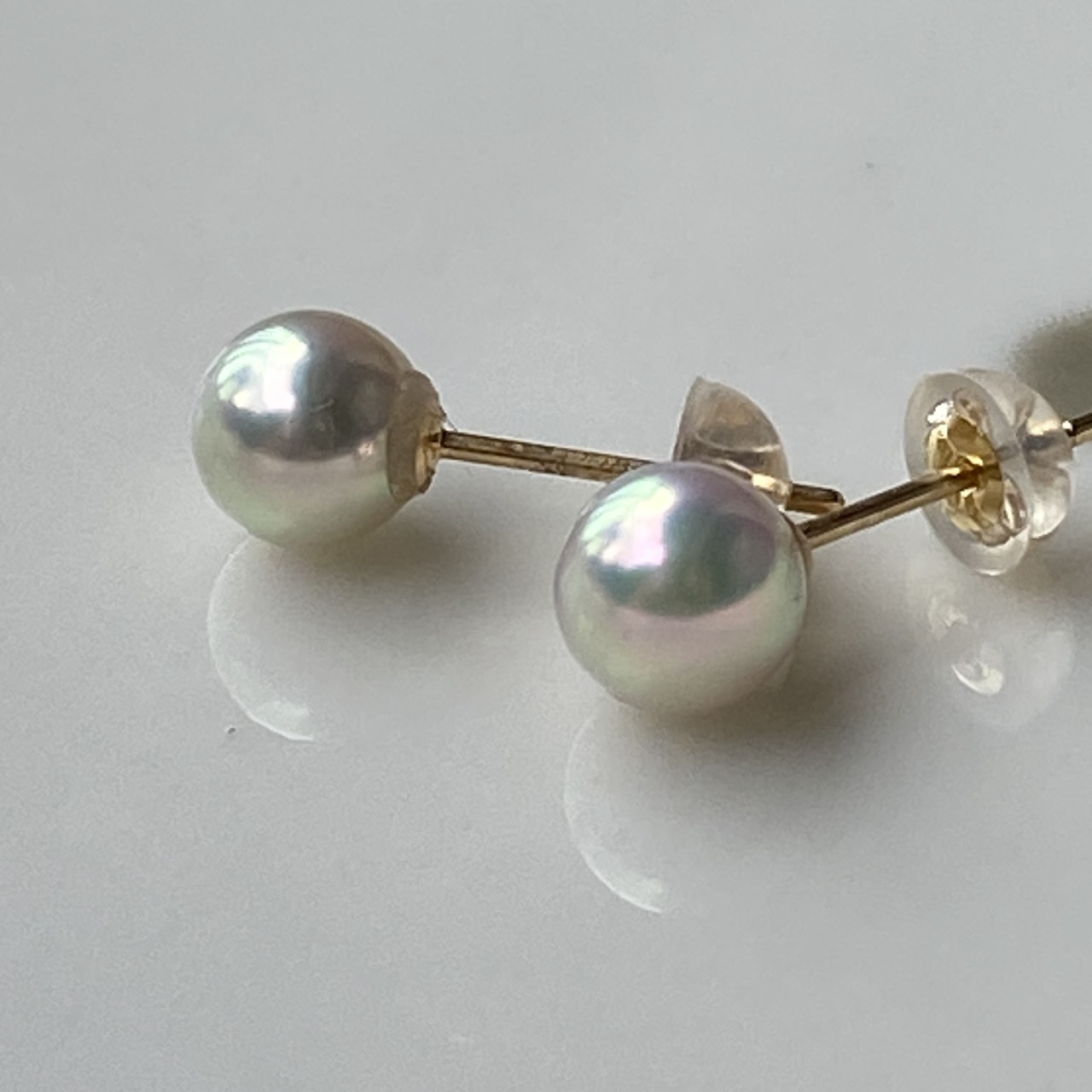 Natural blue Akoya pearl earrings with 18K gold posts