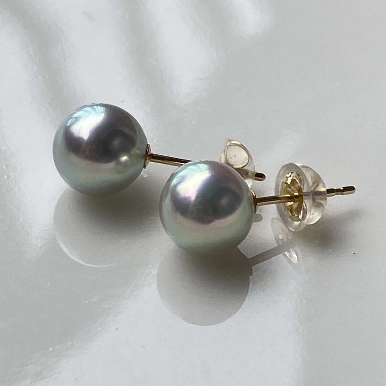 Natural Blue Akoya pearls with K18 gold posts
