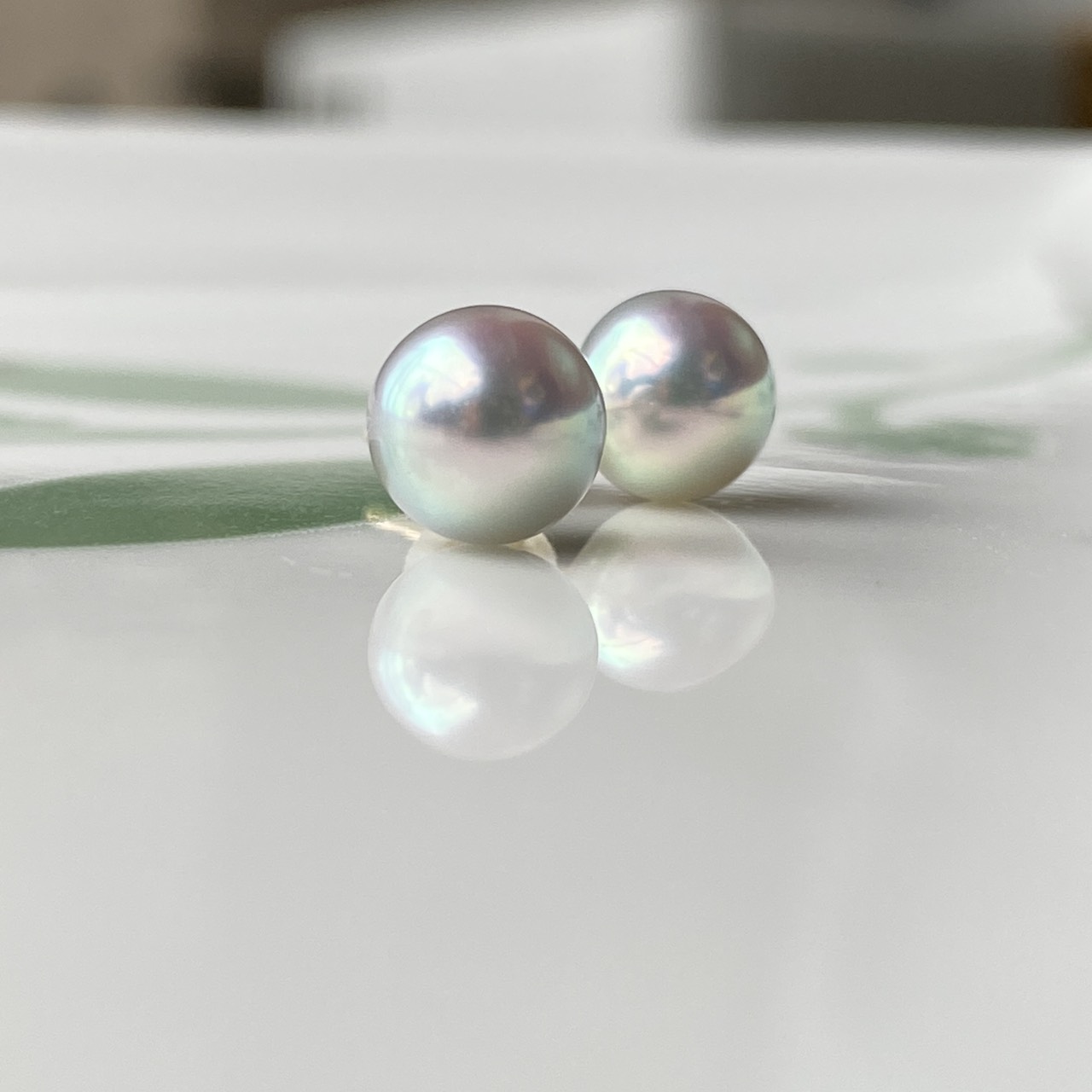 Round 7mm Natural Blue Akoya pearl earrings